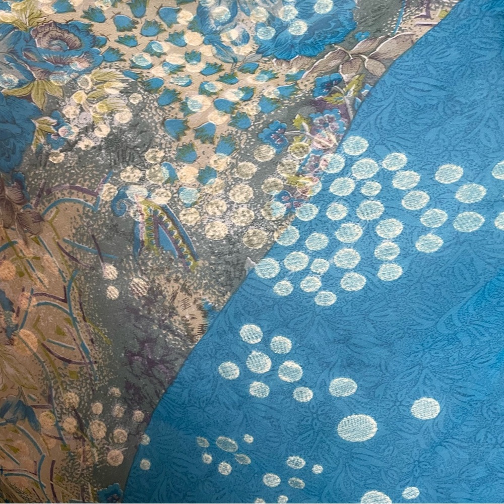 Long Floral Scarf‎ Dots Blue Textured Floaty Women 41x88 Art-to-Wear Boho Roses - Picture 6 of 8